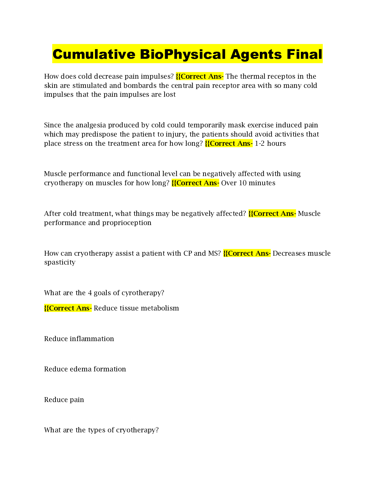 Preview image for Cumulative BioPhysical Agents Final Exam Questions with Verified Answers 2023